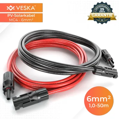 Produktbild von Prodlužovací kabel solárního kabelu PV zástrčka solární zástrčka MC4 sada fotovoltaických kabelů 6mm² - červená, černá - 8m