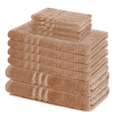 Produktbild von Lavea® Elena 10-teiliges Handtuch Set - 100% Baumwolle, 4x Handtuch + 2x Duschtuch + 2x Gästetuch + 2x Waschhandschuh, Bad & Gäste, Cappuccino