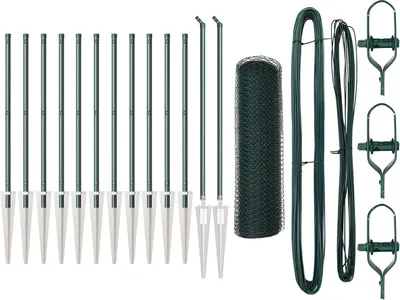 Produktbild von Möbel Sechseckzaun Grün 0,6x25 m Stahl, Zaunpfähle mit Spitze 13 Stück Ø32 mm 80 cm Verzinkter Stahl - Zaunzubehör 3353087