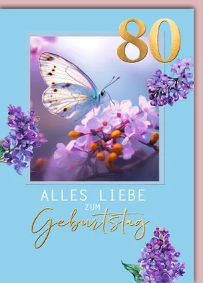 Produktbild von 80. Geburtstag Glückwunschkarte mit Umschlag Schmetterling Alles Liebe zum 80. Geburtstag