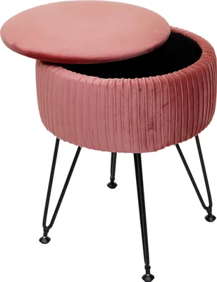Produktbild von Sitzhocker MCW-K47, Hocker mit Staufach, Ø 33cm, Samt-Optik  rosa, Gestell schwarz