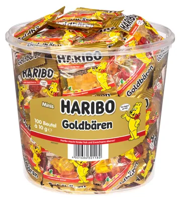 Obrázek produktu pro Haribo Zlatí medvídci 100 mini sáčků v praktické plechovce 980g