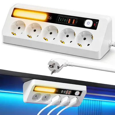 Produktbild von KUGI,Tischsteckdosenleiste mit 5 Steckdosen,Eck-Steckdosenleiste Mehrfachsteckdose 9-fach ,Ein-/Ausschalter, USB-Anschlüsse, 4 USB-Ports PD35W&20W