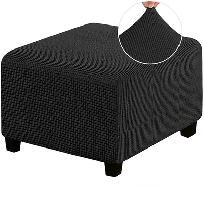 Fußhocker-Bezug aus Stretch-Jacquard, Anti-Rutsch, Schwarz, M