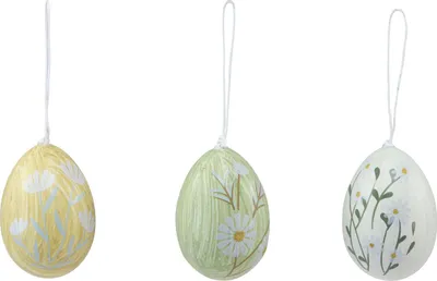 Produktbild von Ostereier Anhänger Kunststoff mit Blumen für Osterstrauß und Dekoration, 3 Stück
