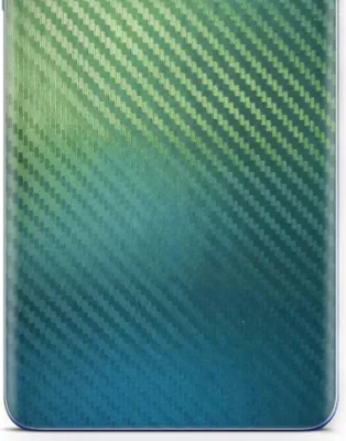 A close-up of a phone back cover with a carbon fiber texture and a gradient color.