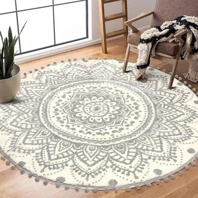 Produktbild von Grosses Zauberspiel-Mandala-Tapis in Grau für Schlafzimmer