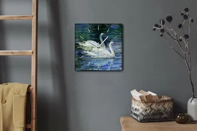 Produktbild von Coloray Hodiny Unikátní 30x30 cm  Tiché hodiny Pro obývací pokoj a kuchyň Nástěnné hodiny Plátno Bílé ručičky hodin - Viz Swans Water Birds