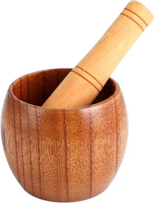 Zdjęcie produktu dla Drewniany moździerz z tłuczkiem, solidny, do ziół i przypraw