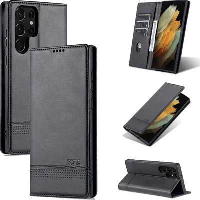 Immagine prodotto di Custodia Galaxy S22 Ultra 5G, Portafoglio con chiusura magnetica e supporto, Custodia Flip in pelle per Samsung Galaxy S22 Ultra 5G Nero