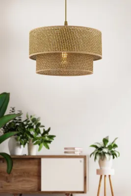 Produktbild von Opviq, Hochwertiger Kronleuchter, Beige, 65 cm hoch | Metallkörper, Baumwollschirm (30 x 30 cm, Höhe: 20 cm) | E27 Fassung, max. 60 W | Skandinavisches Design für stilvolle Räume.