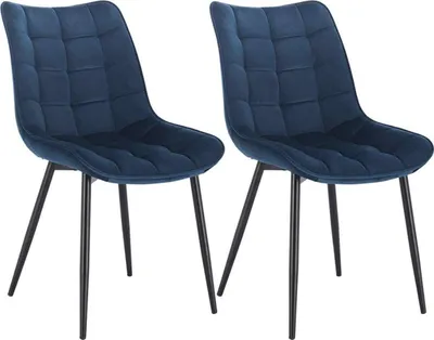 Immagine prodotto di Sedie da pranzo - Velluto - Stile sedia Kuip - Set di 2 - Blu - Moderno e industriale - Imbottitura confortevole