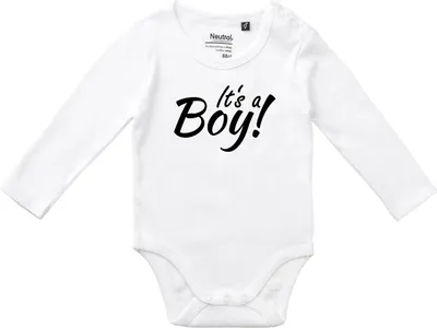 Produktbild von Huuraa Baby Body It`s a Boy! Schriftzug 62 White  Baumwolle Fairtrade Langarmbody Geschenkidee