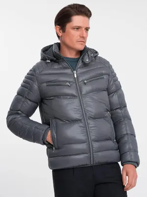 Zdjęcie produktu dla Ombre Clothing Męska kurtka zimowa Binmary grafitowa XXL