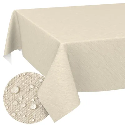 Produktbild von ANRO Tischdecke Wachstuch Haus- & Gartentischdecke Leinenoptik Creme 140x100 cm