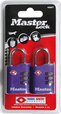 Produktbild von MASTER LOCK 30 mm breites TSA-Gepckschloss aus Zink mit individuell einstellbarer Zahlenkombination, verschiedene Farben, Gepäckkombinationsschloss, Jede Marke, Zink, Schwarz, Blau, Violett, Rot, Stahl, Rucksack, Aktenkoffer, Seesack, Laptop-Tasche, Gepäck, Sporttasche