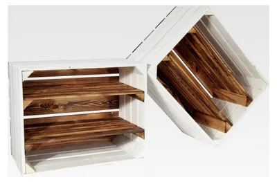 Produktbild von 2er Set Holzkiste Grete Geflammt Weiß 50x40x30cm - 2X Langes Regal Weinkiste