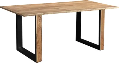 Produktbild von Baumkantentisch 120 x 80 cm Akazie massiv naturfarben schwarzem U-Gestell aus Metall + Holz MELBOURNE
