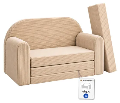 Produktbild von MILLYBO Kindersofa 3in1 aus Cord – Spielsofa, Kindercouch & Schlafsofa Beige