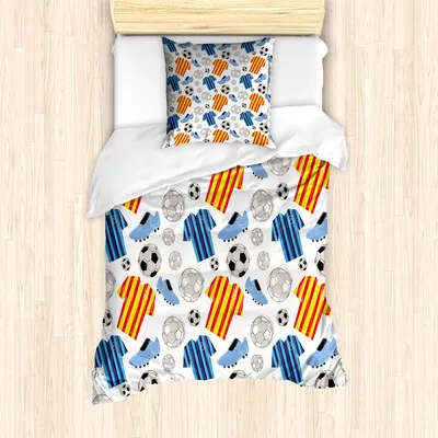Produktbild von ABAKUHAUS Fußball Mantele, Sportkleidung Schuhe, Milbensicher Allergiker geeignet mit Kissenbezügen, 135 cm x 200 cm - 80 x 80 cm, Mehrfarbig