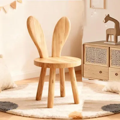 Image de Chaise pour enfant avec dossier en forme d'oreilles de lapin, en bois massif, dimensions : 45 x 26 cm