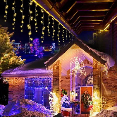 Zdjęcie produktu dla Hengda 20 metrów, 600 diod LED, lampka choinkowa "Eisowy Deszcz", dekoracyjny panel LED do użytku wewnętrznego i zewnętrznego, 8 trybów, IP44, wodoodporna, dekoracja świąteczna, imprezy, ogród, światło ciepłe