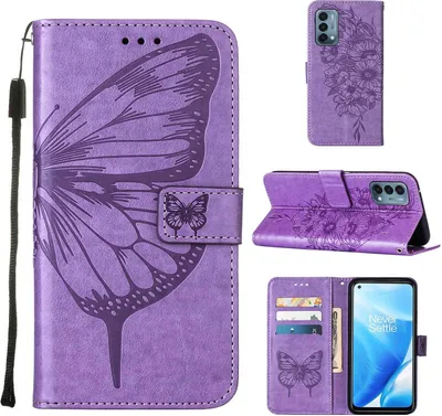 Obrázek produktu pro OnePlus Nord N200 5G Pouzdro, Motýlí Reliéf Flip Kožené Pouzdro s Kapsami na Karty a Stojánkem pro OnePlus Nord N200 5G Fialový
