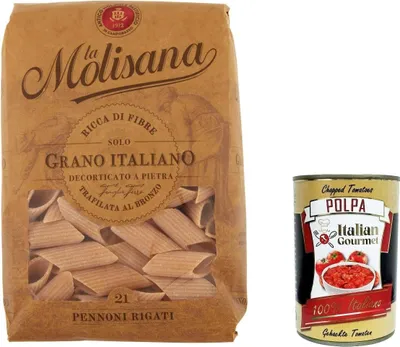 Produktbild von 12x Pasta La Molisana Pennoni Rigati n.21 Integrale Vollkornnudeln Kurze Nudeln, NUR italienischer Weizen - 500g + Italian Gourmet P0lpa 400g
