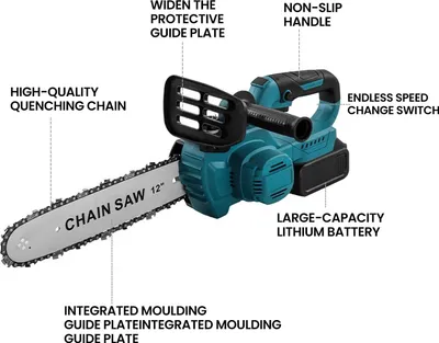 Image de Scie à chaîne électrique - Scie à moteur sans fil de 30 cm - 1500 W - Moteur sans balais - Batterie 21 V - 1 batterie et chargeur EU