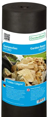 Image de GardenMate, rouleau de 1m x 50m, géotextile de qualité supérieure, 125g/m², pour l'aménagement paysager. Géotextile anti-mauvaises herbes, extrêmement résistant à la déchirure, avec une très haute perméabilité à l'eau. Stabilisation UV élevée. 1m x 50m = 50m²