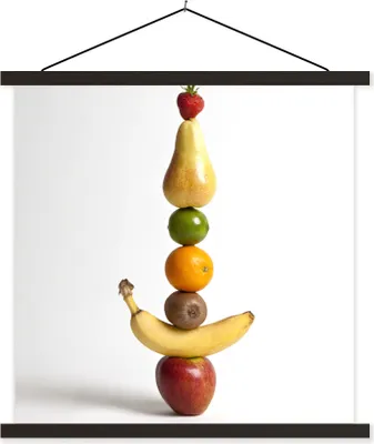 Produktbild von MuchoWow® Textilposter Obst - Turm - Weiß 40x40 cm mit schwarzem Rahmen - Fotos