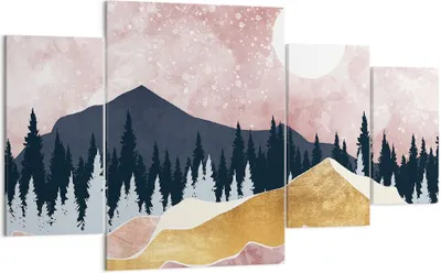 Produktbild von Bild auf Leinwand - Leinwandbild - 4 Teile - Grafik Modern Landschaft - 160x90cm - Wand Bild - Wanddeko - Wandbilder - Leinwanddruck - Bilder - Wanddekoration - Leinwand bilder - DL160x90-4832