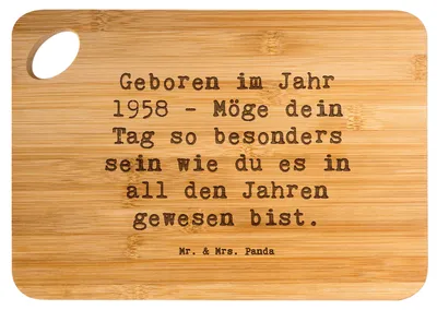 Produktbild von Mr. & Mrs. Panda Frühstücksbrett Spruch 1958 Geburtstag - Transparent - Geschenk, Jahrgang, Alter, Geburtstagsgeschenk, Geburtstagswünsche, Happy Birthday, Schneidebrett