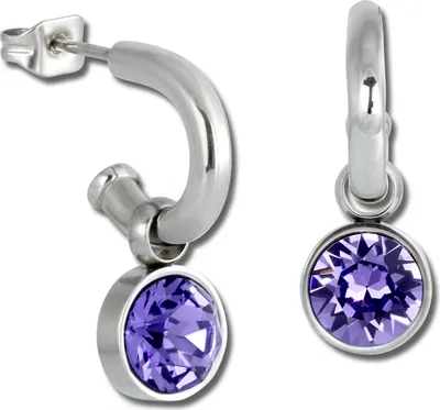 Image de Amello Boucles d'oreilles en acier inoxydable Femme Créoles lilas scintillantes zirconium argent ESOS02V