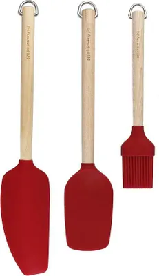 Produktbild von 3-stufiges Holzbakset - Holzspatel, Holzlöffel, Holzschneidspatel und Holzmixspatel