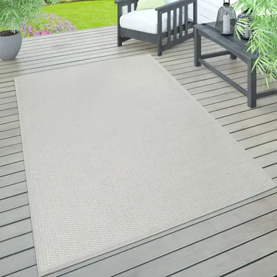 Produktbild von Outdoor Teppich wetterfest Garten & Terrasse flachgewebt Uni Sisaloptik robust Grösse 60x100 cm