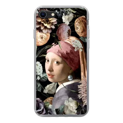 Produktbild von MuchoWow® Handyhülle Schutzhülle Hülle für iPhone 8 Mädchen mit Perlenohrring - Blumen - Vermeer - Pastell - Kunstwerk - Gemälde - Alte Meister Silikon Softcase Handy Hülle - Schutzhaube