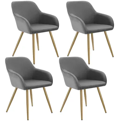 Image de Chaise MARILYN rembourrée en velours côtelé - gris/jaune or, Lot de 4