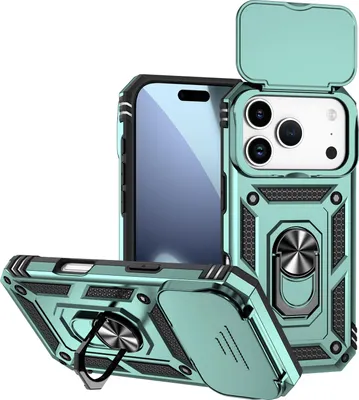 Obrázek produktu pro Pouzdro pro iPhone 17 Pro dvouvrstvé pouzdro s posuvným krytem kamery a prstencovým stojánkem zelené