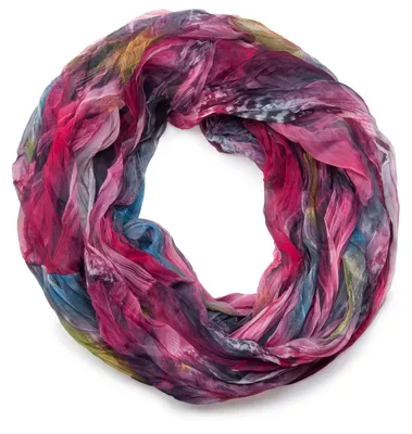 Produktbild von styleBREAKER Damen Loopschal Feder Muster Batik Style | leichter Schlauchschal mit Crash Crinkle Optik | weiches Halstuch für Frühling und Sommer