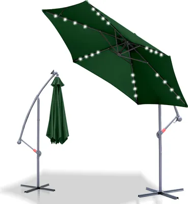 Image de Parapluie 350 cm avec éclairage LED, protection UV & manivelle - Vert