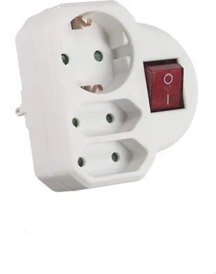 Productafbeelding van Meervoudige stekker met schakelaar en kinderbescherming - 3-voudige adapter