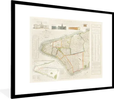 Produktbild von MuchoWow® MuchoWow® Gerahmtes Poster Karte - New York - Jahrgang 80x60 cm - Poster mit zchwarzem Bilderrahmen - Schlafzimmer-Dekorationen - Fotoposter