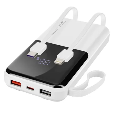 Immagine prodotto di LinQ, power bank da 10.000 mAh con cavi Lightning e USB-C integrati, bianco