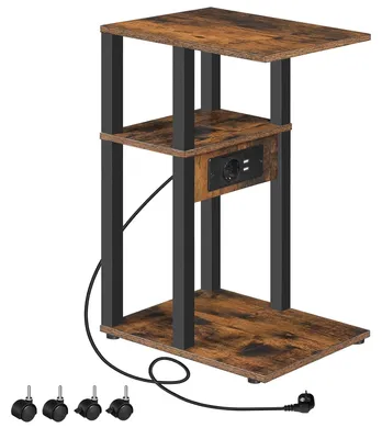 Image de TRANKIELO® - Tables d'appoint en forme de C avec station de recharge - Marron vintage et noir - Idéales pour les petits espaces