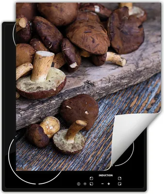 Produktbild von DarHaus Herdabdeckplatte 45x52 cm Anti Rutsch Matte Aufrollbar, Champignons - Holz