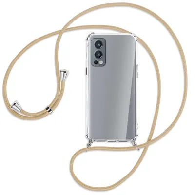 Produktbild von Handykette Backcover-Schutzhülle mit Band (Metall silberfarben) für OnePlus Nord 2 5G - caramel