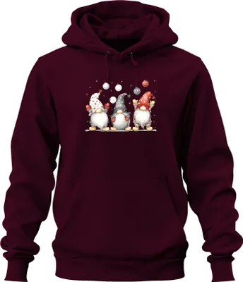 Produktbild von Drei Weihnachtswichtel niedlich Geschenk Zwerge Gnome Weihnachten Uni Hoodie Kapuzenpullover, Burgundy, S