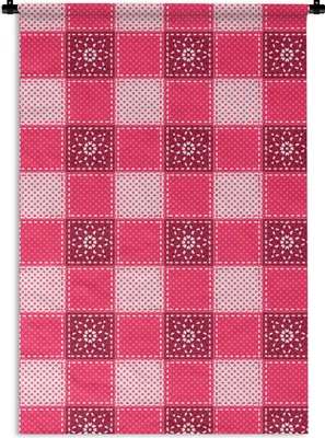 Produktbild von MuchoWow® Wandteppich Wandbehang Rosa - Muster - Blumen 60x90 cm Tapisserie Dekoration Wandtuch - Foto-Teppich - Abwaschbar