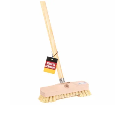 Produktbild von BawiTec Schrubber mit Bart 22cm Breit  mit Holzstiel 120 cm Lang Schrubberbürste NaturFibre Scheuerbürste Stiel Bürste
